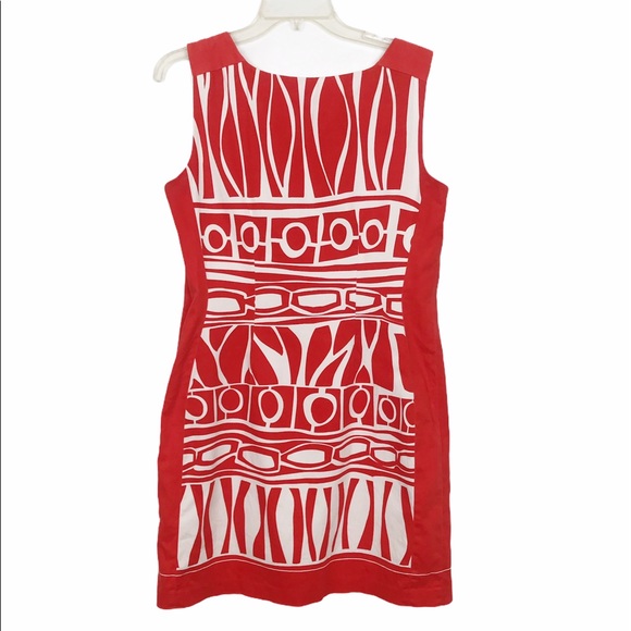 Chetta B Orange/Red & White Print Sheath Dress 10 - Picture 2 of 5
